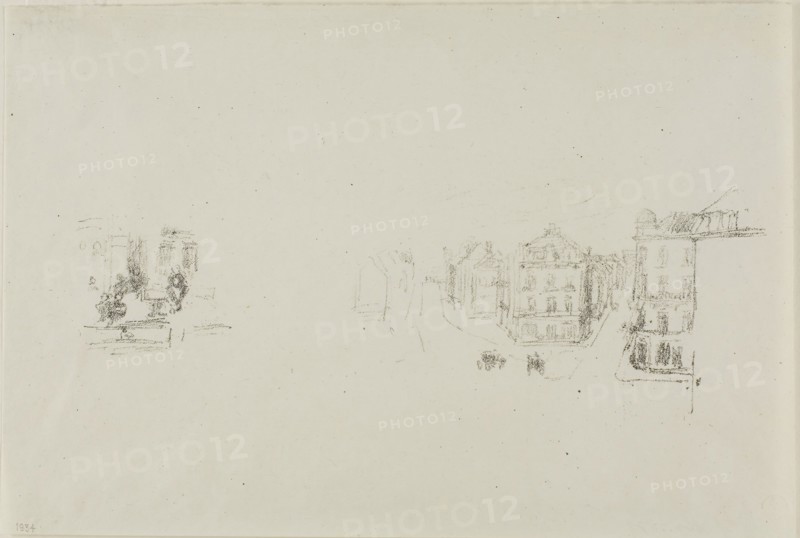Two Trial Sketches: A. Grand Rue, Dieppe, B. An Interior, c. 1891, printed 1904, James McNeill Whistler, American, 1834-1903, United States, Transfer lithograph in black on ivory wove paper, 72 x 216 mm (image), 166 x 246 mm (sheet)