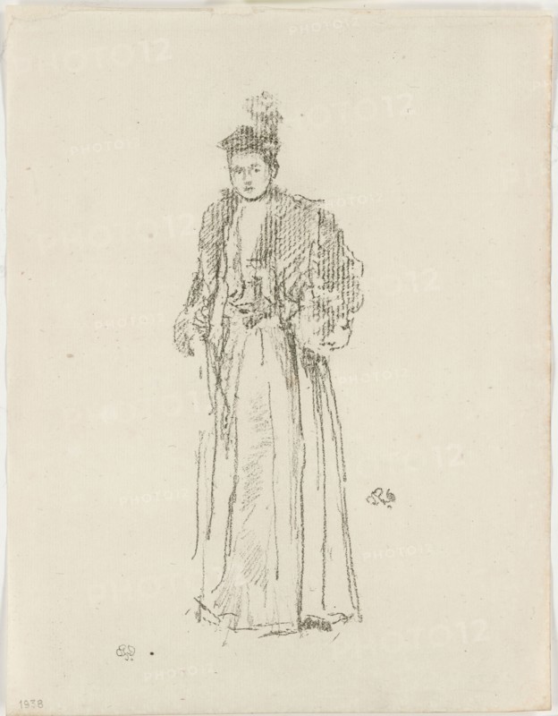 Portrait Study: Miss Charlotte R. Williams, 1892, James McNeill Whistler, American, 1834-1903, United States, Transfer lithograph in black on cream laid paper, 159 x 55 mm (image), 202 x 157 mm (sheet)
