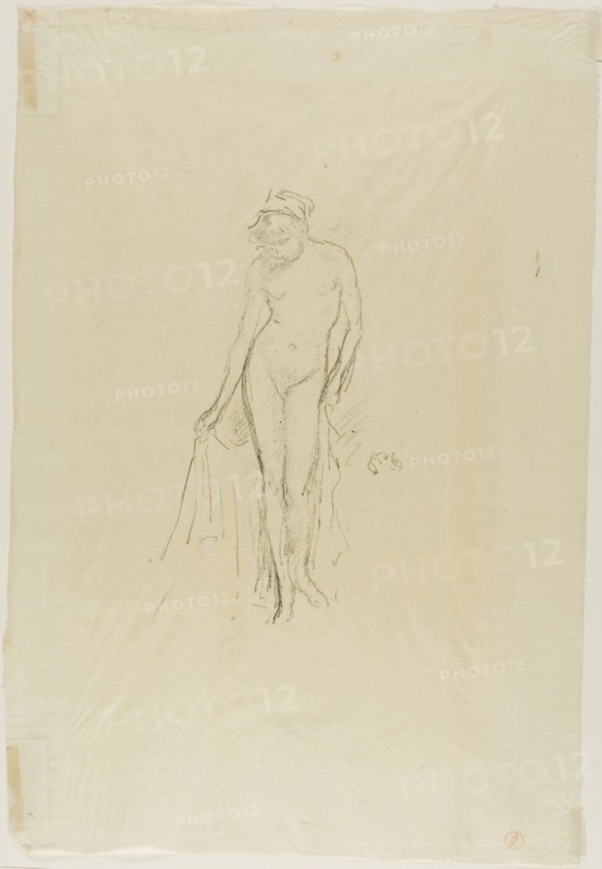 Nude Model, Standing, c. 1891, James McNeill Whistler, American, 1834-1903, United States, Transfer lithograph in black on cream Japanese gampi paper, 189 x 109 mm (image), 366 x 247 mm (sheet)