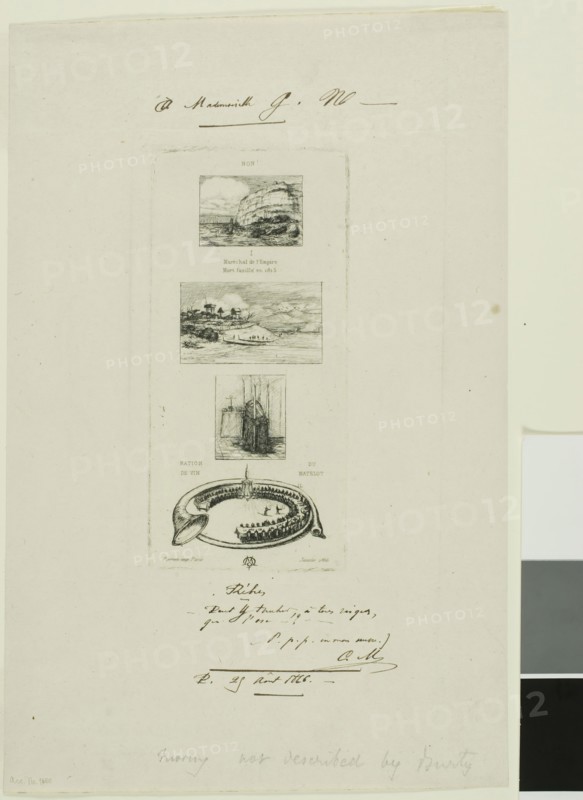 Rebus: ‘No, Morny is not dead for he is marrying again’, January 1866, Charles Meryon (French, 1821-1868), printed by Pierron (French, 19th century), France, Etching on ivory laid paper, 151 × 70 mm (image), 151 × 70 mm (plate), 275 × 178 mm (sheet)