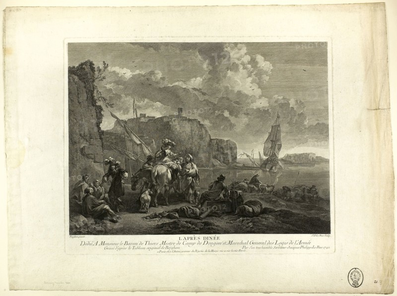 After Dinner, 1742, Jacques Le Bas (French, 1707-1783), after Nicolaes Berchem the Elder (Dutch, 1621/22-1683), France, Engraving on paper