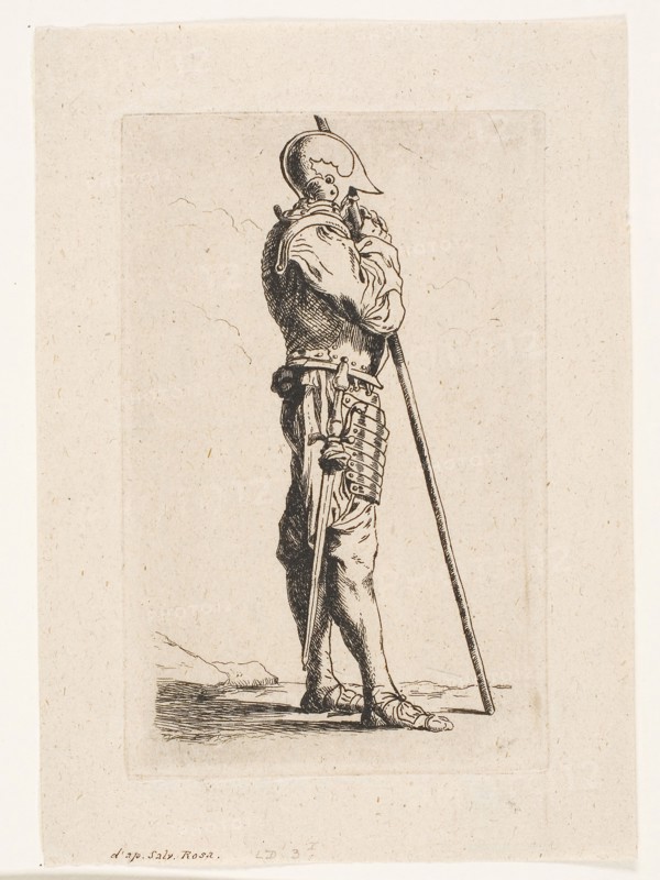 A Soldier Standing, in Profile, 1849, Charles Meryon (French, 1821-1868), after Salvator Rosa (Italian, 1615-1673), France, Etching on buff laid chine, 136 × 84 mm (image), 136 × 87 mm (plate), 172 × 122 mm (sheet)
