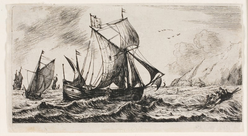 The Galliot of Jean de Vyl of Rotterdam, 1850, Charles Meryon (French, 1821-1868), after Reinier Nooms (Dutch, c. 1623-c. 1664), France, Etching, engraving and roulette on ivory laid paper, 58.5 × 115 mm (image), 65 × 118 mm (sheet)