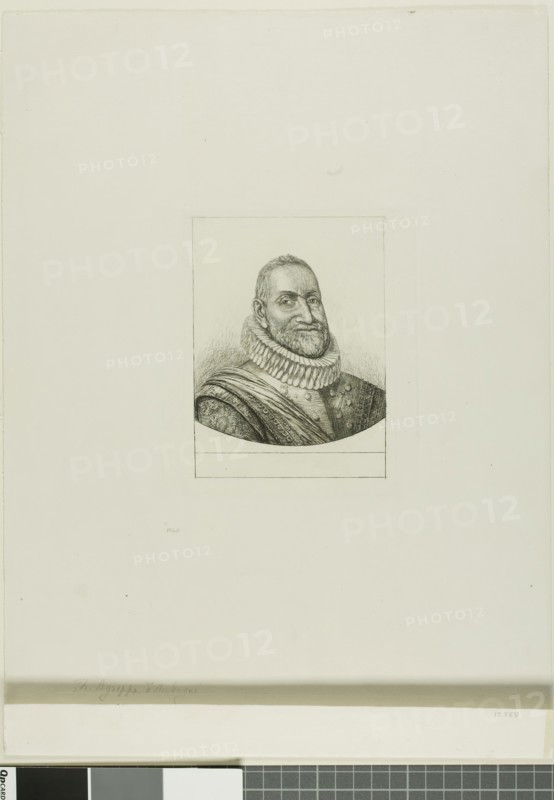 Portrait of Th. Agrippa d’Aubigné, 1861–62, Charles Meryon (French, 1821-1868), after Jules Hébert (Swiss, 1812-1897), France, Etching, from a tin plate on ivory chine, laid down on ivory wove paper, 144 × 110 (image), 158 × 142 mm (plate), 156 × 118 mm (primary support), 442 × 303 mm (secondary support)