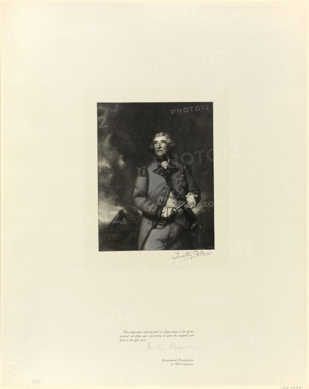 Portrait of Lord Heathfield, from Old English Masters, 1897, printed 1902, Timothy Cole (American, born England, 1852-1931), after Sir Joshua Reynolds (English, 1723-1792), United States, Wood engraving on chine paper, 435 x 345 mm (sheet)