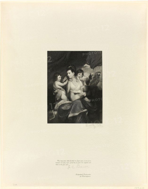 Lady Cockburn and family, from Old English Masters, 1897, printed 1902, Timothy Cole (American, born England, 1852-1931), after Sir Joshua Reynolds (English, 1723-1792), United States, Wood engraving on chine paper, 435 x 345 mm (sheet)