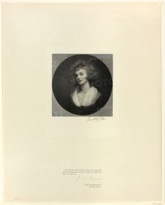 The Parson’s Daughter, from Old English Masters, 1898, printed 1902, Timothy Cole (American, born England, 1852-1931), after George Romney (English, 1734-1802), United States, Wood engraving on chine paper, 435 x 345 mm (sheet)