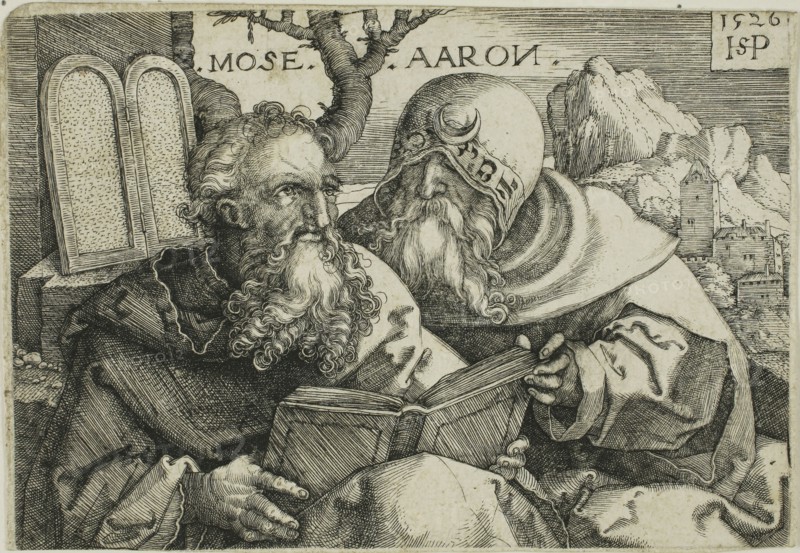 Moses and Aaron, 1526, Sebald Beham, German, 1500-1550, Germany, Engraving in black on cream laid paper, 77 x 112 mm (image/plate), 78 x 115 mm (sheet)