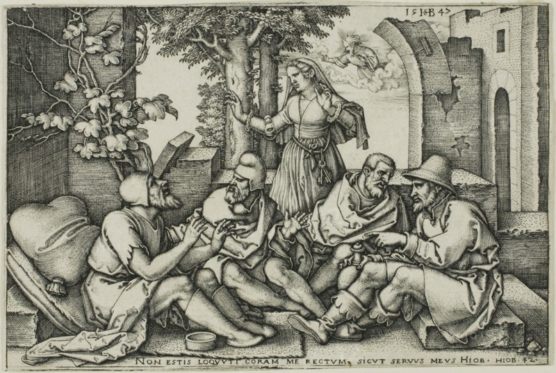 Job Conversing with His Friends, 1547, Sebald Beham, German, 1500-1550, Germany, Engraving in black on ivory laid paper, 69 x 104 (image/plate), 70 x 105 mm (sheet)