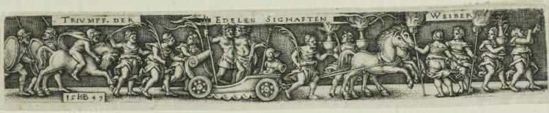 Triumphal Procession of the Noble Glorious Women, 1549, Sebald Beham, German, 1500-1550, Germany, Engraving in black on ivory laid paper, 22 x 134 mm (image/plate), 25 x 135 mm (sheet)