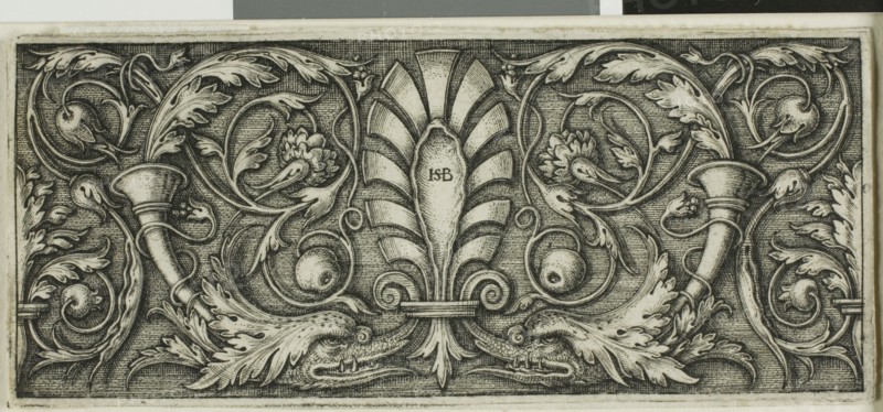Ornament with a Palmette, n.d., Sebald Beham, German, 1500-1550, Germany, Engraving in black on ivory laid paper, 39 x 92 mm (image/plate), 41 x 94 mm (sheet)