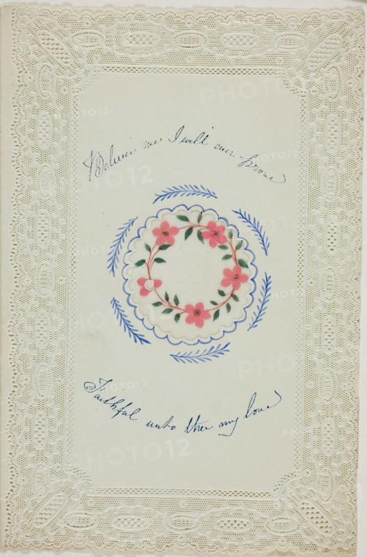 Believe Me I will Ever Prove (valentine), c. 1840, Unknown Artist, English, 19th century, England, Collaged elements and watercolor, with pen and blue ink on cut and embossed ivory wove paper, 176 × 117 mm (folded sheet)