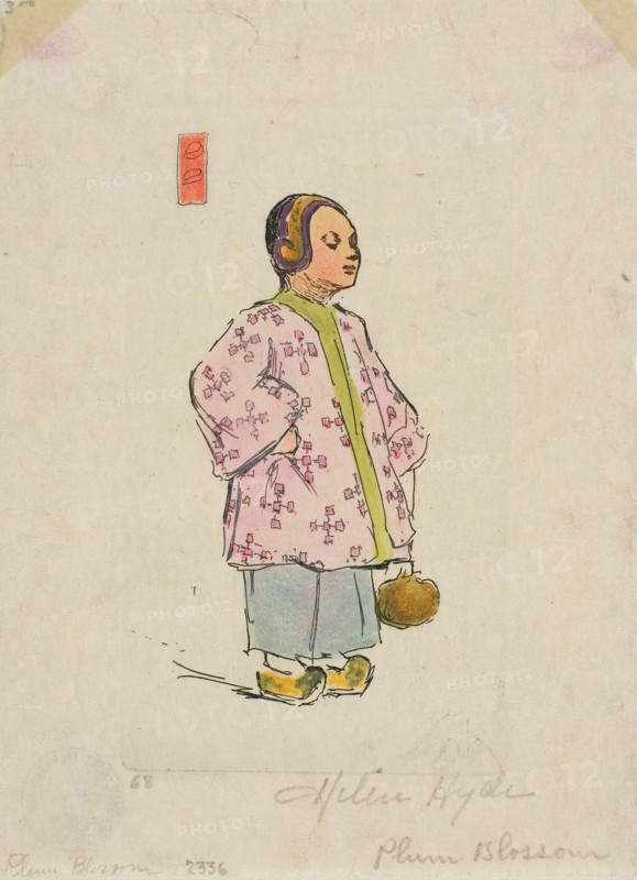 Miss Plum Blossom, 1897, Helen Hyde, American, 1868-1919, United States, Color etching on paper, 125 x 72 mm (image/plate), 166 x 123 mm (sheet)