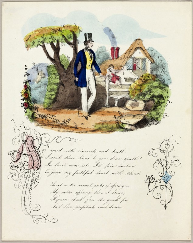 Armed with Sincerity and Truth (valentine), c. 1842, Unknown Artist, English, 19th century, England, Lithograph with hand-coloring on ivory wove paper, 231 × 184 mm (folded sheet)