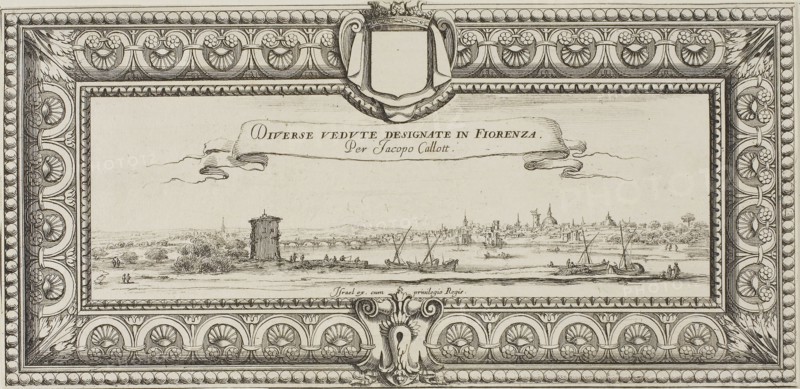 Frontispiece, from Various Scenes Designed in Florence, 1630, François Collignon (French, c. 1609–1657), after Jacques Callot (French, 1592–1635), France, Etching with engraving on paper, 116 × 241 mm (image/plate/sheet)