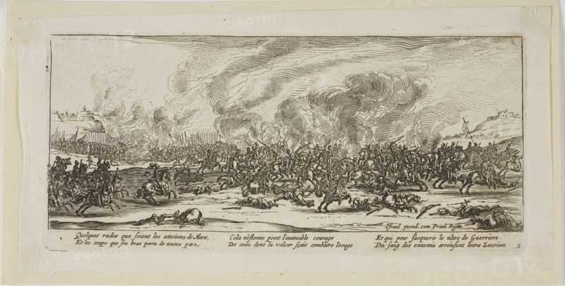 The Battle, plate three from The Large Miseries of War, n.d., Gerrit Lucasz van Schagen (Dutch, born 1642), after Jacques Callot (French, 1592-1635), Netherlands, Etching on paper, 74 x 179 mm (image), 83 x 183 mm (plate), 100 x 202 mm (sheet)
