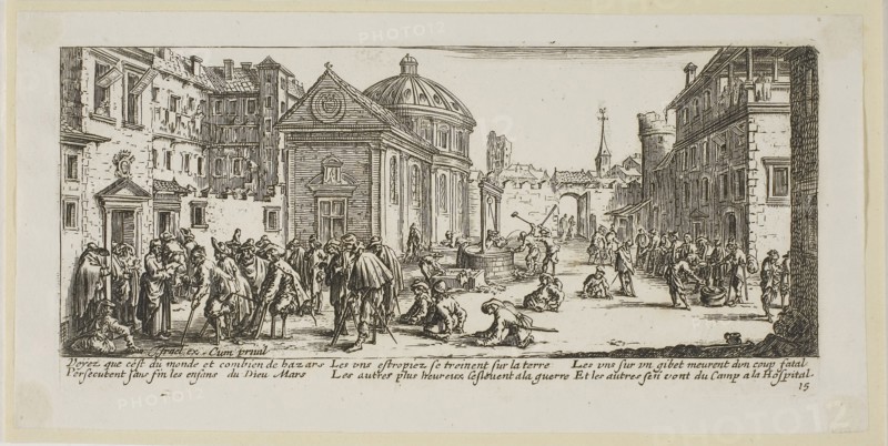 The Hospital, plate fifteen from The Large Miseries of War, n.d., Gerrit Lucasz van Schagen (Dutch, born 1642), after Jacques Callot (French, 1592-1635), Netherlands, Etching on paper, 73 x 179 mm (image), 84 x 180 mm (plate), 99 x 201 mm (sheet)