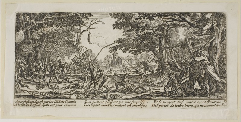 The Peasants Avenge Themselves, plate seventeen from The Large Miseries of War, n.d., Gerrit Lucasz van Schagen (Dutch, born 1642), after Jacques Callot (French, 1592-1635), Netherlands, Etching on paper, 75 x 182 mm (image), 84 x 184 mm (plate), 101 x 201 mm (sheet)
