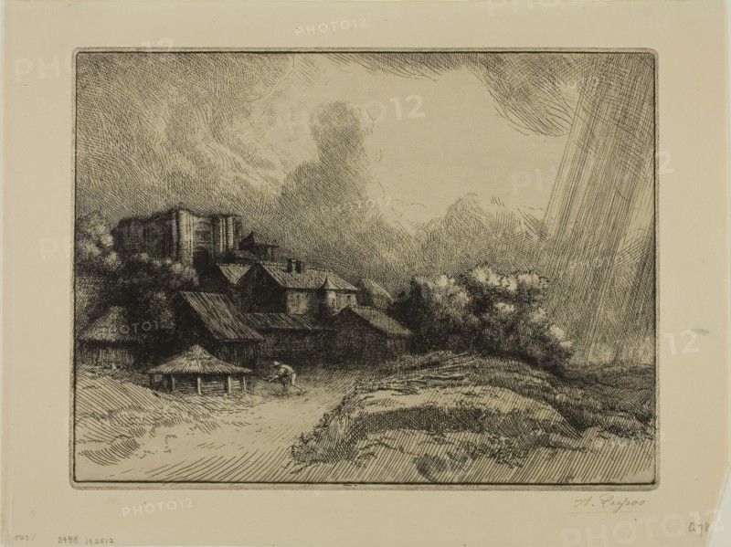 The Abbey Farm, c. 1893, Alphonse Legros, French, 1837-1911, France, Etching and drypoint on buff laid paper, 216 × 287 mm (plate), 266 × 353 mm (sheet)