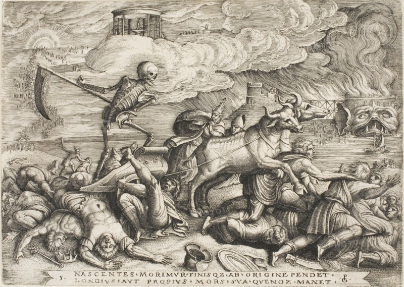 The Triumph of Death, plate five from The Triumphs of Petrarch, c. 1539, Georg Pencz, German, c. 1500-1550, Germany, Engraving in black on ivory laid paper, 150 x 219 mm (sheet)