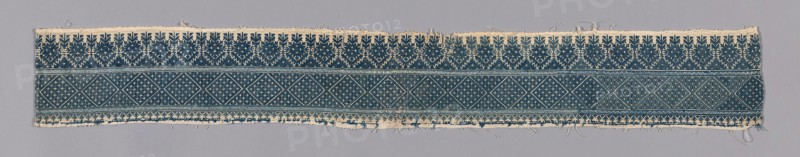 Border, 19th century, Russia, Cotton, plain weave, embroidered with silk floss in back, Bosnian, chained border, double running, hem, satin, and single faggot stitches, 13.5 x 96 cm (5 1/4 x 37 3/4 in.)