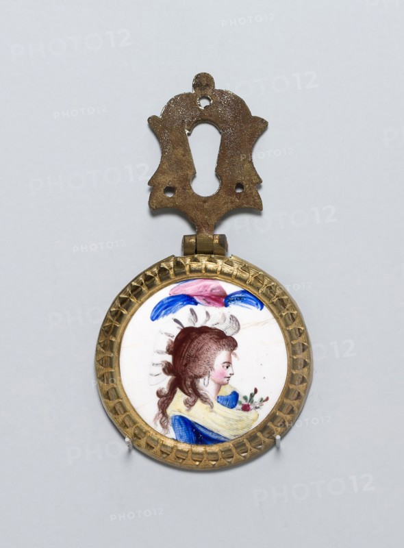 Cloak Pin (Knob or Tieback), 1810/30, England, Copper, transfer printed and polychrome enamel, gilt bronze, and iron, Diam. 4.8 cm (1 7/8 in.)
