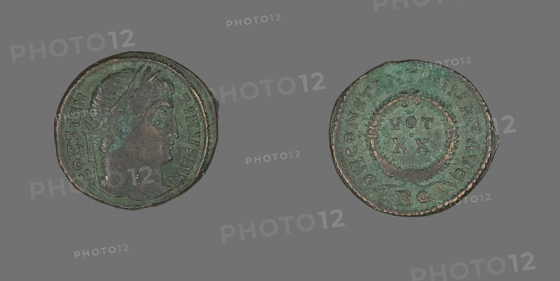 Coin Portraying Emperor Constantine I, AD 321, Roman, minted in Rome, Roman Empire, Bronze, Diam. 1.9 cm, 2.68 g