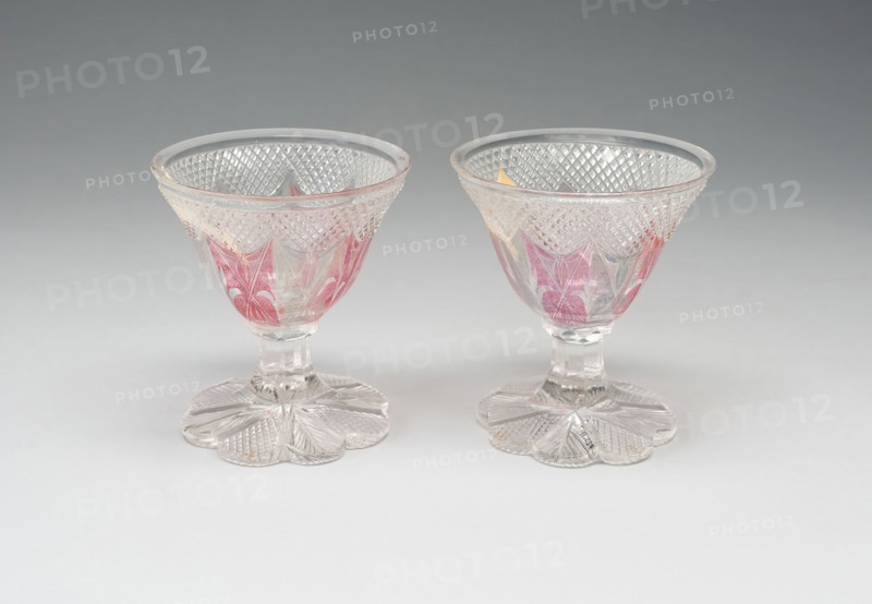 Set of Two Wine Glasses, 19th century, Friesland, Friesland, Glass, blown, molded, cut and engraved, 9.2 × 8.3 cm (3 5/8 × 3 1/4 in.)