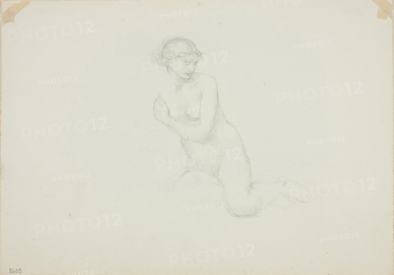 Seated Female Nude, c. 1873–77, Sir Edward Burne-Jones, English, 1833-1898, England, Graphite on ivory wove paper, 178 × 253 mm