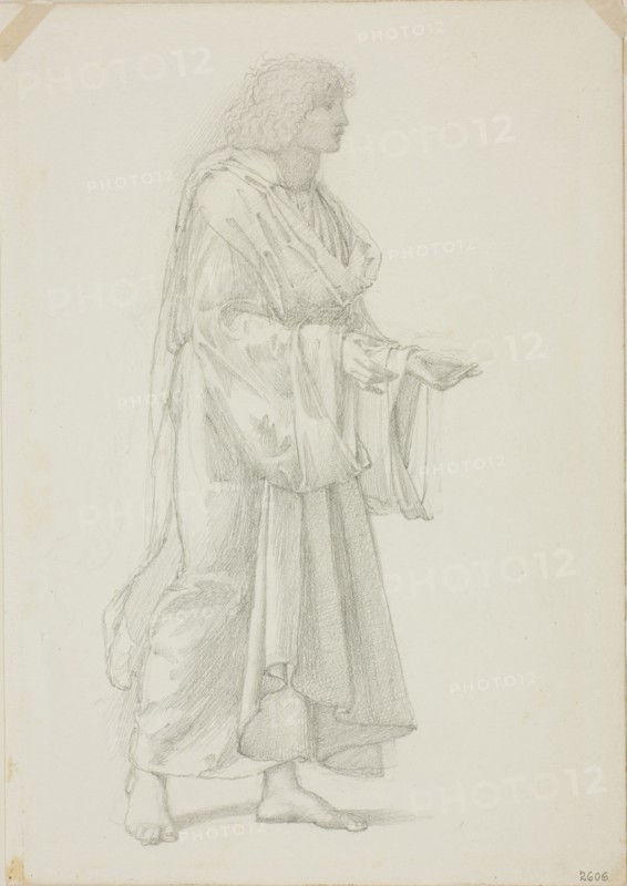 Draped Standing Male Figure, c. 1873–77, Sir Edward Burne-Jones, English, 1833-1898, England, Graphite on ivory wove paper, 252 × 178 mm