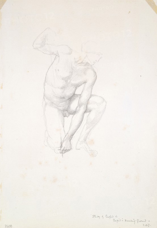 Study for Cupid, c. 1873–77, Sir Edward Burne-Jones, English, 1833-1898, England, Graphite on ivory wove paper, 252 × 178 mm