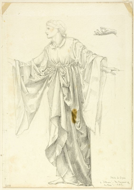 Study for Figure of ‘Idleness, The Romaunt of the Rose, c. 1873–77, Sir Edward Burne-Jones, English, 1833-1898, England, Graphite on ivory wove paper, 253 × 178 mm
