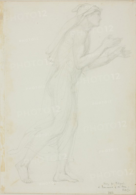 Study for Pilgrim in Romaunt of the Rose, c. 1873–77, Sir Edward Burne-Jones, English, 1833-1898, England, Graphite on ivory wove paper, 253 × 178 mm