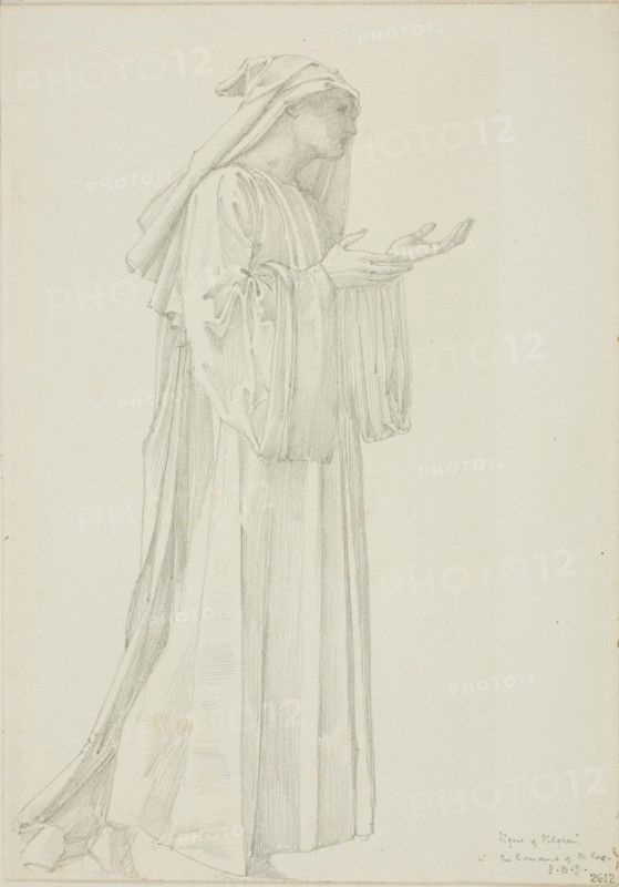 Figure of Pilgrim in Romaunt of the Rose, c. 1873–77, Sir Edward Burne-Jones, English, 1833-1898, England, Graphite on ivory wove paper, 253 × 178 mm