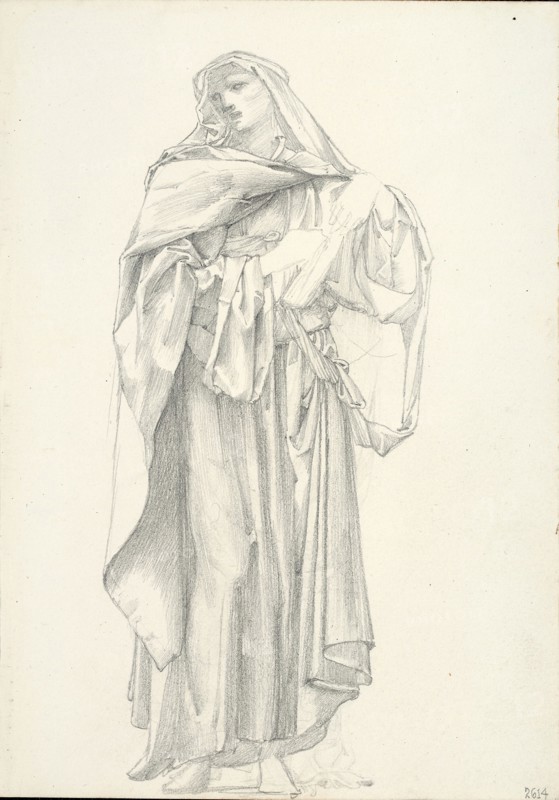Draped Male Figure (sketchbook #2614), c. 1873–77, Sir Edward Burne-Jones, English, 1833-1898, England, Graphite on ivory wove paper, 254 × 178 mm