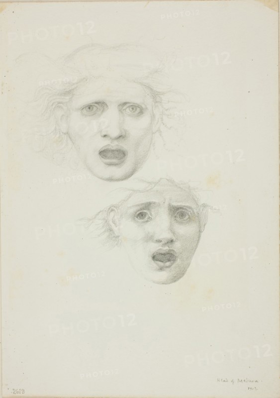 Head of Medusa, two studies for Rondanini Medusa, c. 1873–77, Sir Edward Burne-Jones, English, 1833-1898, England, Graphite on ivory wove paper, 253 × 178 mm