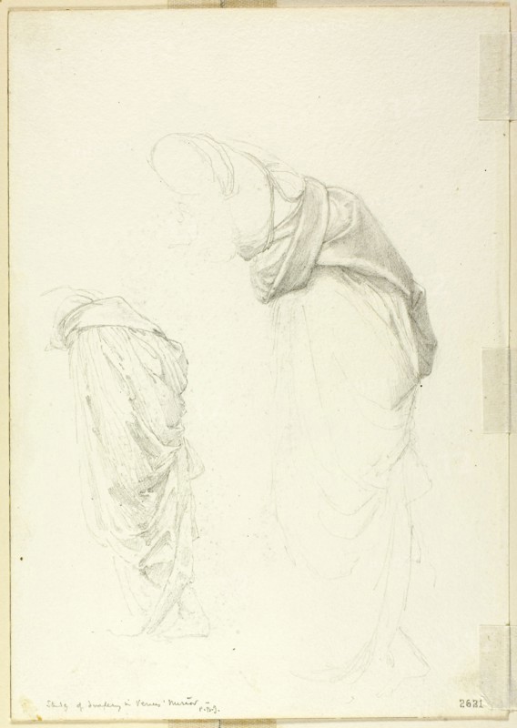 Drapery, two studies for The Mirror of Venus, c. 1873–77, Sir Edward Burne-Jones, English, 1833-1898, England, Graphite on ivory wove paper, 253 × 178 mm