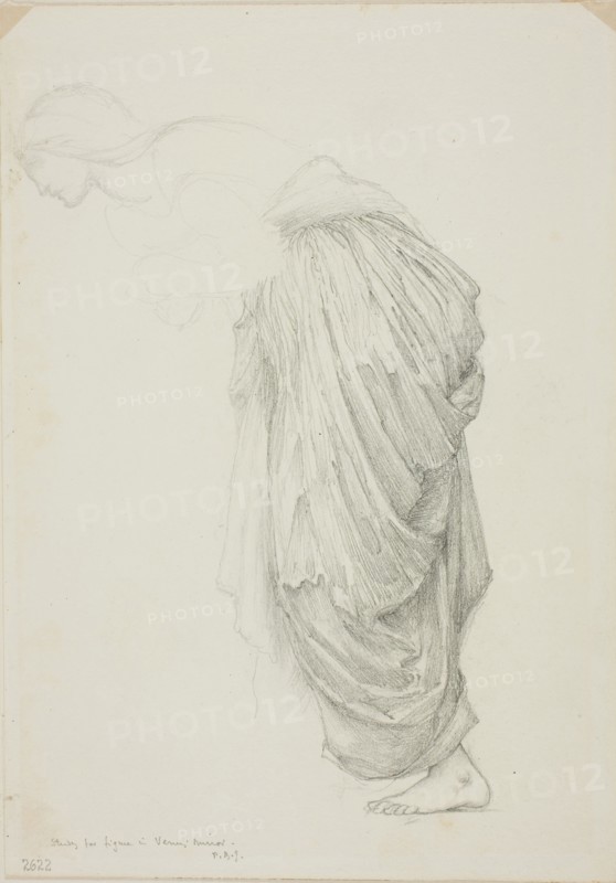 Bending Female Figure, study for Mirror of Venus, c. 1873–77, Sir Edward Burne-Jones, English, 1833-1898, England, Graphite on ivory wove paper, 253 × 178 mm