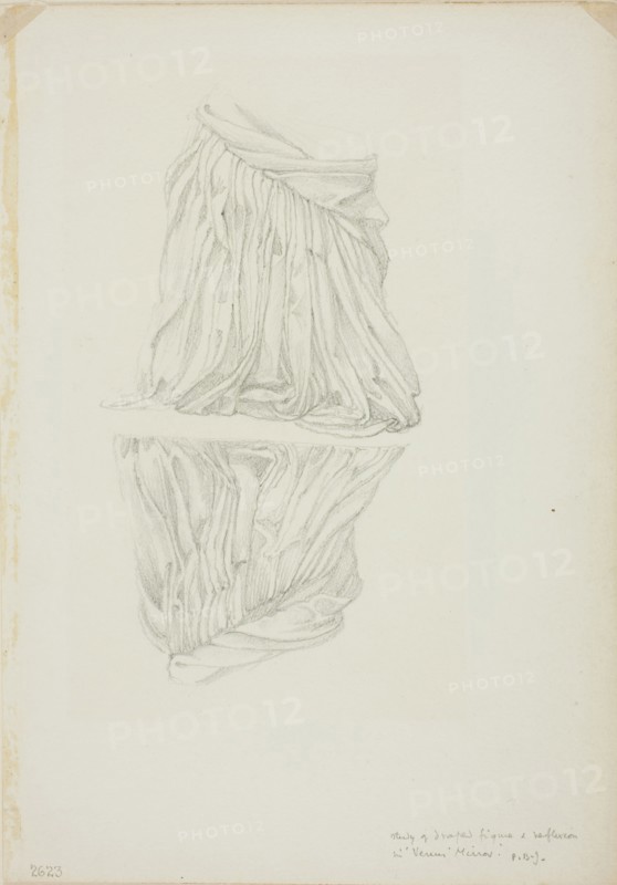 Draped Figure and Reflection, study for Mirror of Venus, c. 1873–77, Sir Edward Burne-Jones, English, 1833-1898, England, Graphite on ivory wove paper, 253 × 178 mm