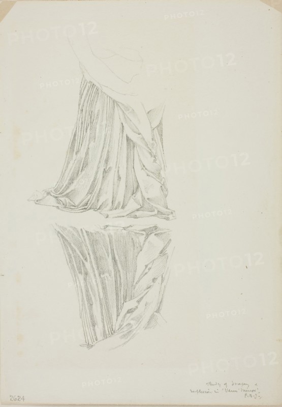 Draped Figure and Reflection, study for Mirror of Venus, c. 1873–77, Sir Edward Burne-Jones, English, 1833-1898, England, Graphite on ivory wove paper, 253 × 178 mm