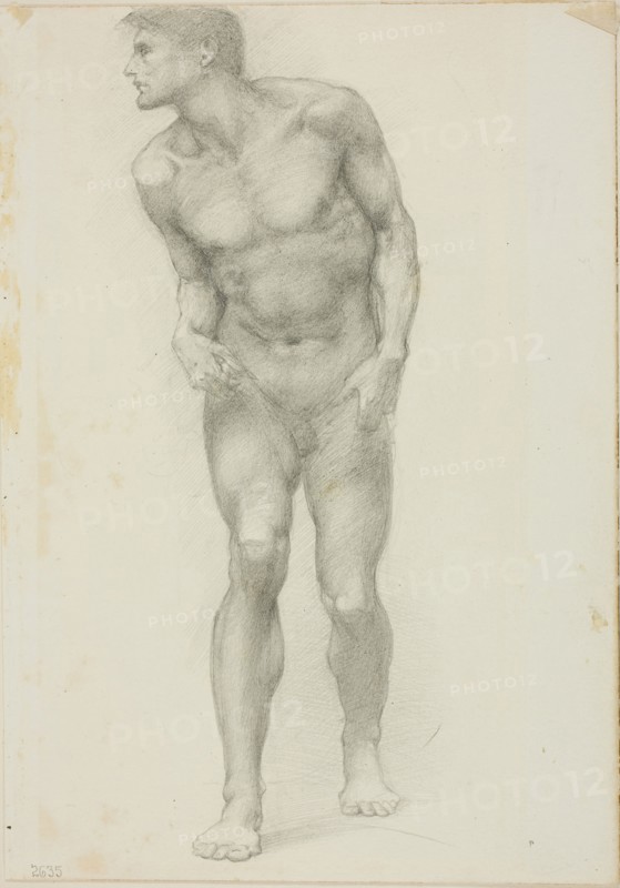 Standing Nude Male with Face in Profile, c. 1873–77, Sir Edward Burne-Jones, English, 1833-1898, England, Graphite on ivory wove paper, 254 × 178 mm