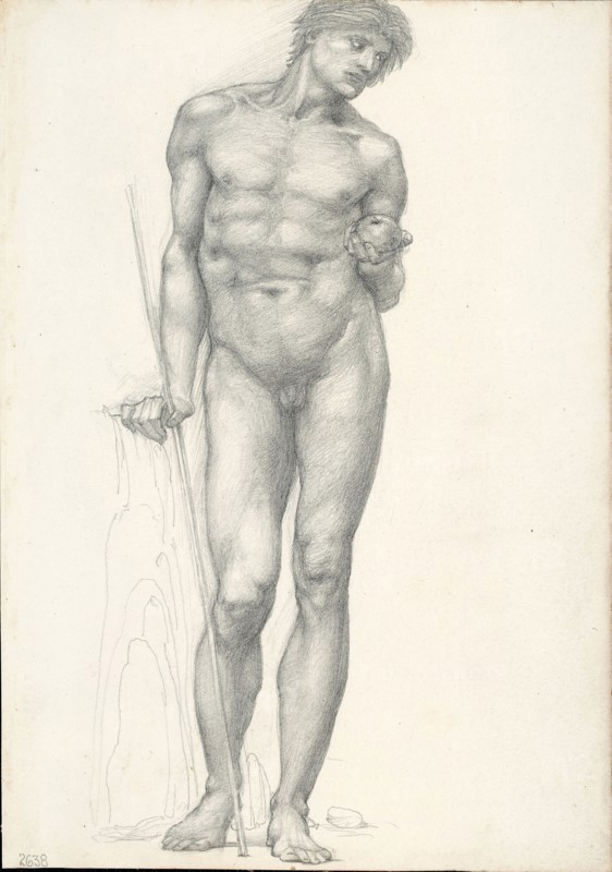 Paris with Golden Apple in Left Hand, for the Troy Triptych (sketchbook #2638), c. 1873–77, Sir Edward Burne-Jones, English, 1833-1898, England, Graphite on ivory wove paper, 254 × 178 mm