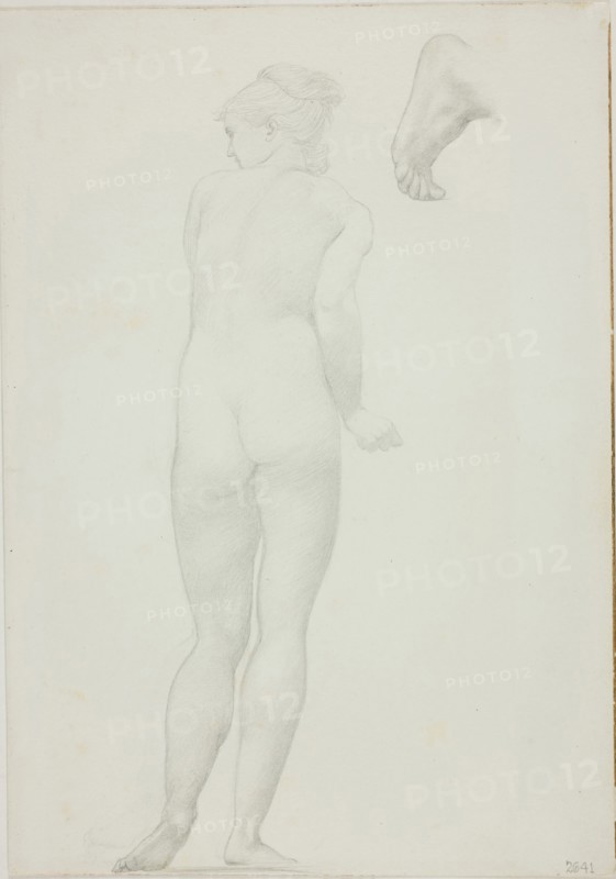 Backview of Standing Nude Woman and Sketch of a Foot, c. 1873–77, Sir Edward Burne-Jones, English, 1833-1898, England, Graphite on ivory wove paper, 254 × 178 mm