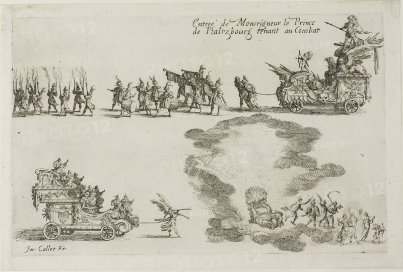 Entry of the Monseigneur the Prince of Phalsbourg, Defender in the Combat, from The Combat at the Barrier, 1627, Jacques Callot, French, 1592-1635, France, Etching on paper, 155 × 242 mm (plate), 173 × 259 mm (sheet)