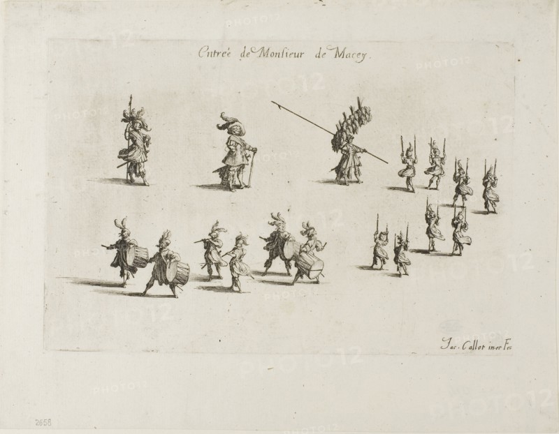 Entry of M. de Macey, from The Combat at the Barrier, 1627, Jacques Callot, French, 1592-1635, France, Etching on paper, 148 × 22 mm (plate), 207 × 264 mm (sheet)