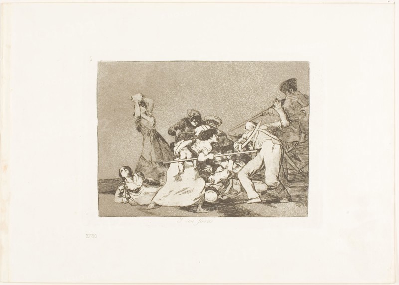 And they are like wild beasts, plate five from The Disasters of War, 1812/15, published 1863, Francisco José de Goya y Lucientes, Spanish, 1746-1828, Spain, Etching, burnished aquatint, and drypoint on ivory wove paper with gilt edges, 134 x 183 mm (image), 155 x 208 mm (plate), 240 x 338 mm (sheet)