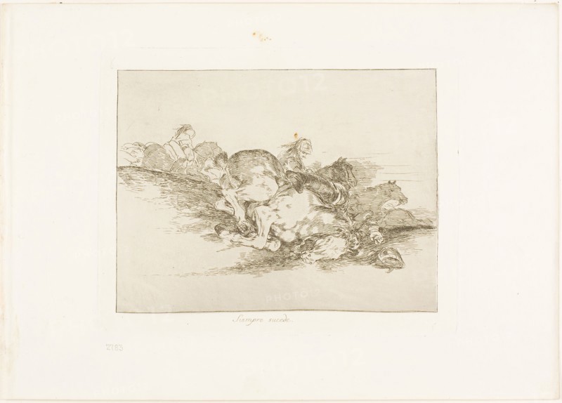 It Always Happens, plate eight from The Disasters of War, 1814/20, published 1863, Francisco José de Goya y Lucientes, Spanish, 1746-1828, Spain, Etching and drypoint on ivory wove paper with gilt edges, 147 x 194 mm (image), 175 x 217 mm (plate), 240 x 339 mm (sheet)