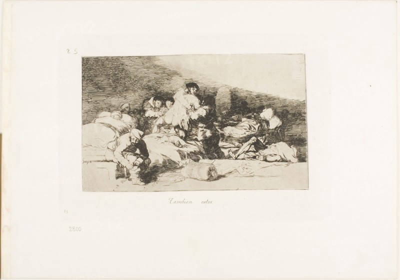 These too, plate 25 from The Disasters of War, 1810/12, published 1863, Francisco José de Goya y Lucientes, Spanish, 1746-1828, Spain, Etching, drypoint and burin on ivory wove paper with gilt edges, 117 x 194.5 mm (image), 160 x 235 mm (plate), 240 x 340 mm (sheet)