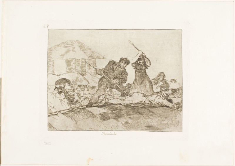 Rabble, plate 28 from The Disasters of War, 1814/20, published 1863, Francisco José de Goya y Lucientes, Spanish, 1746-1828, Spain, Etching, lavis, drypoint, burnishing and burin on ivory wove paper with gilt edges, 148 x 197 mm (image), 175 x 220 mm (plate), 240 x 340 mm (sheet)