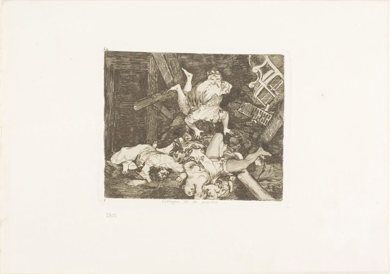 Ravages of war, plate 30 from The Disasters of War, 1810/11, published 1863, Francisco José de Goya y Lucientes, Spanish, 1746-1828, Spain, Etching, drypoint, burin, and burnishing on ivory wove paper with gilt edges, 128 x 157 mm (image), 140 x 170 mm (plate), 240 x 340 mm (sheet)